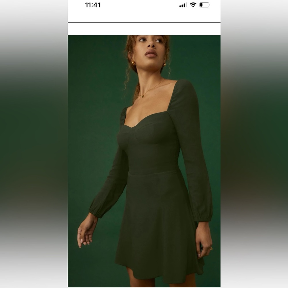 Reformation Petite Mochi Dress, Fern Green, 2P, worn once.